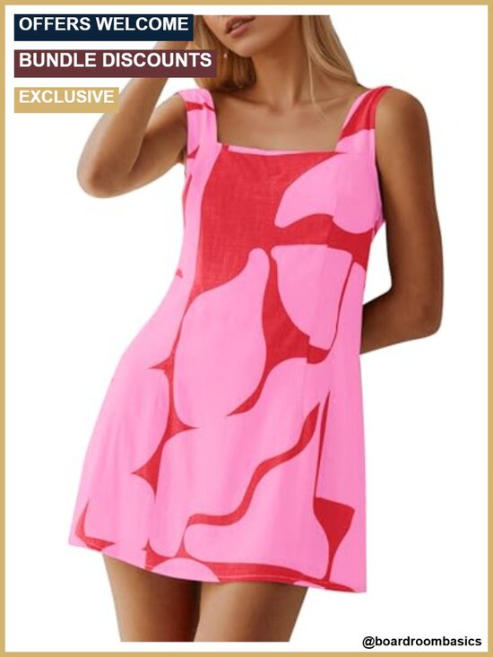 Dresses & Skirts - Sleeveless Linen Blend Mini Dress Backless Square Neck A-Line Tank Dress